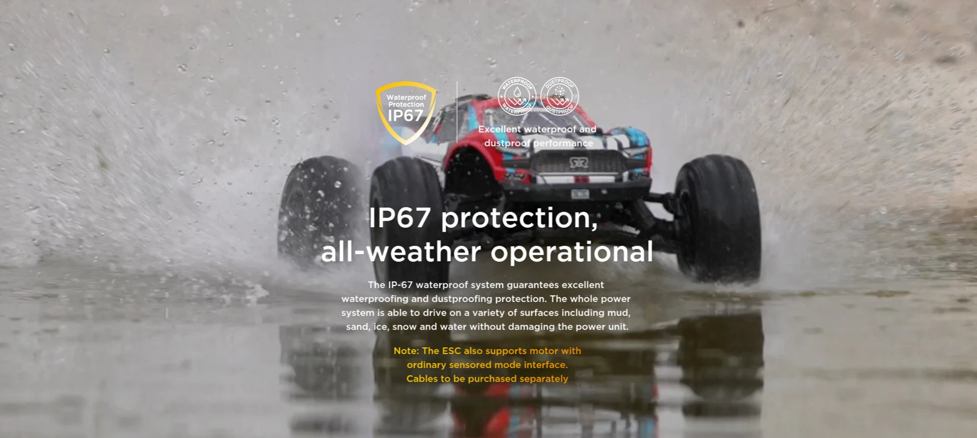 HobbyWing EZRUN MAX10 G2 ESC, the whole power system is able to drive on a variety of surfaces including mud,