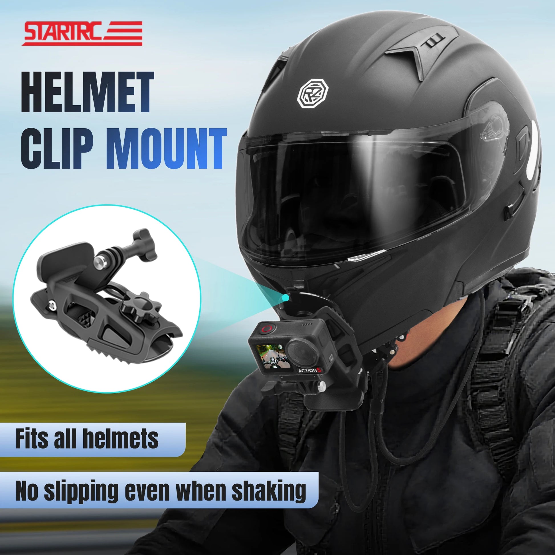 STARTRC Motorcycle Helmet Chin Mount Clip Bracket, STARTRC Helmet Clip Mount fits all helmets, securely holds action cameras without slipping during shakes or movement.
