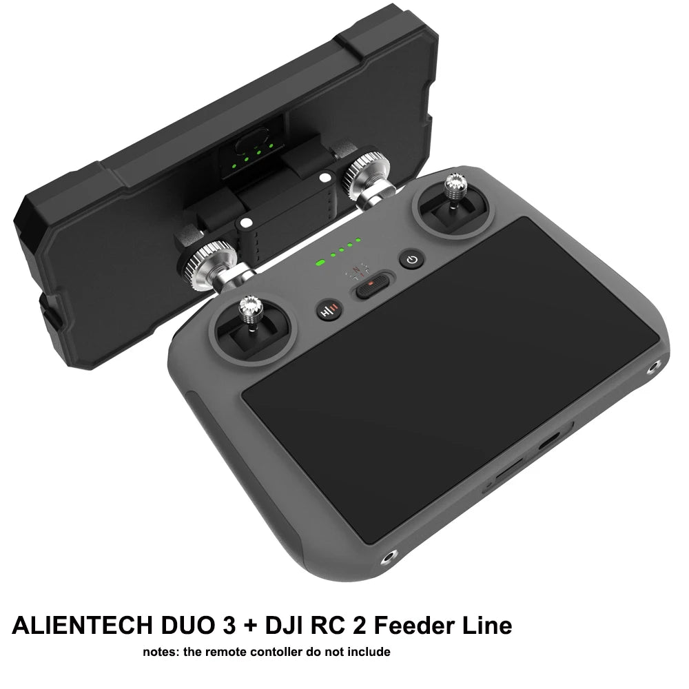 ALIENTECH DUO 3 signal booster enhances DJI drone range; works with Mavic 3 Pro, Mini 4 Pro, Air 3, Autel, Parrot FPV. Remote controller sold separately.