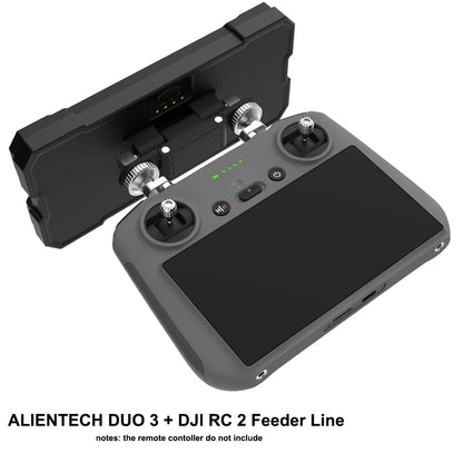 ALIENTECH DUO 3 signal booster enhances DJI drone range; works with Mavic 3 Pro, Mini 4 Pro, Air 3, Autel, Parrot FPV. Remote controller sold separately.