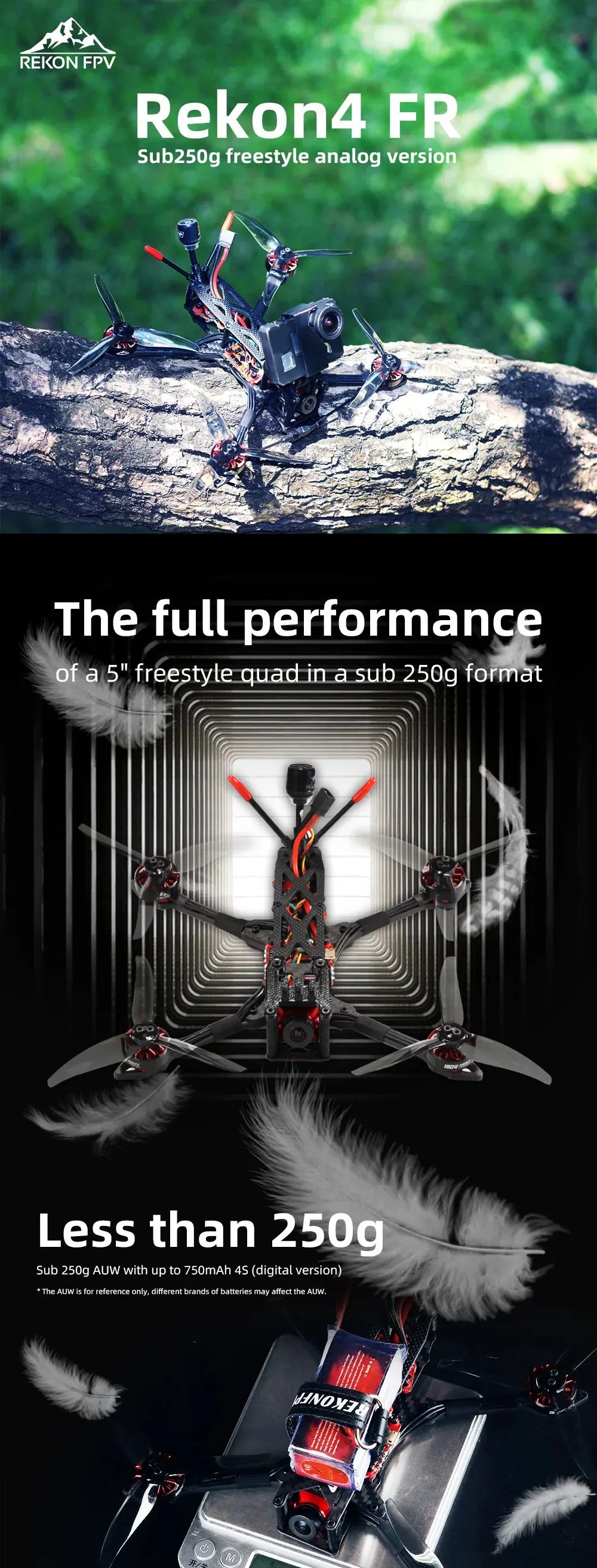 HGLRC Rekon 4 FR - Sub 250g Freestyle Quad Analog Version CADDX Ratel 2 1804 3500KV Motor For RC FPV Quadcopter Freestyle Drone 7 HGLRC Rekon 4 FR, REKON FPV Rekon4 FR Sub2sog freestyle analog