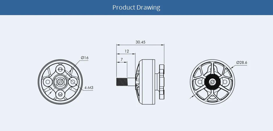 T-motor, 4-M3 Product Drawing 30.45 028