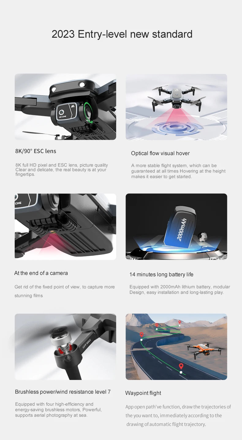 LU10 Drone - 4K Camera Brushless Auadcopter Optical Flow WIFI Remote Control Profesional Foldable Quadcopter Toy Gift 30 LU10 Drone, esc lens optical flow visual hover 8k full hd