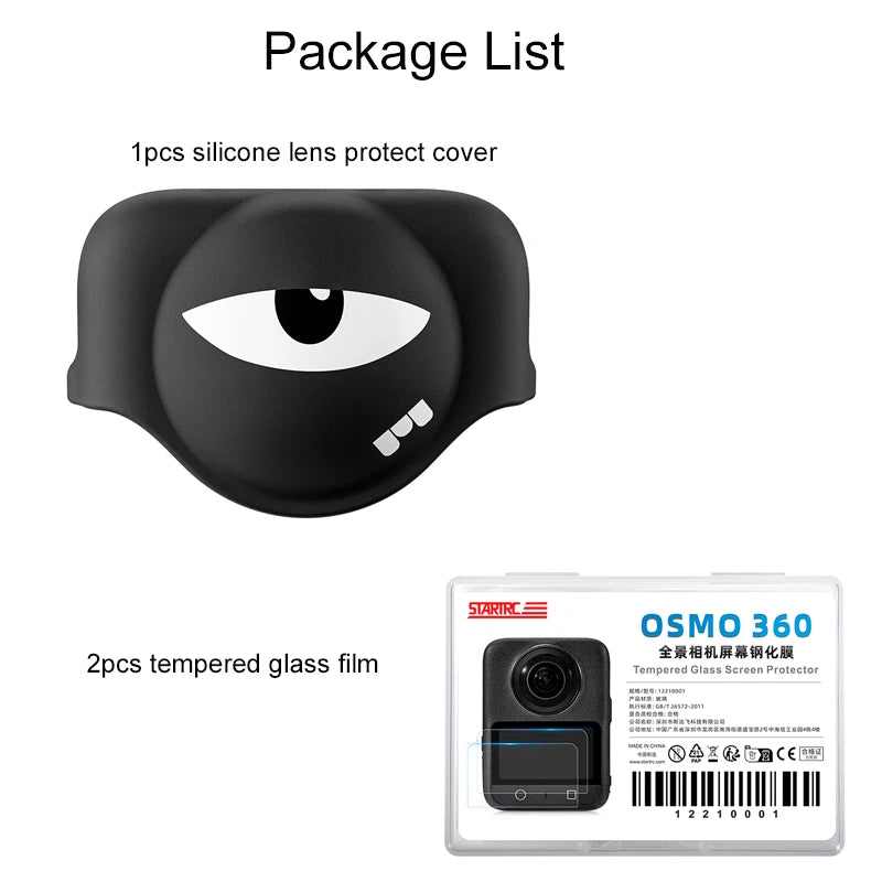 STARTRC Silicone Lens Guard, Silicone lens cover, tempered glass films for Osmo 360 camera protection.
