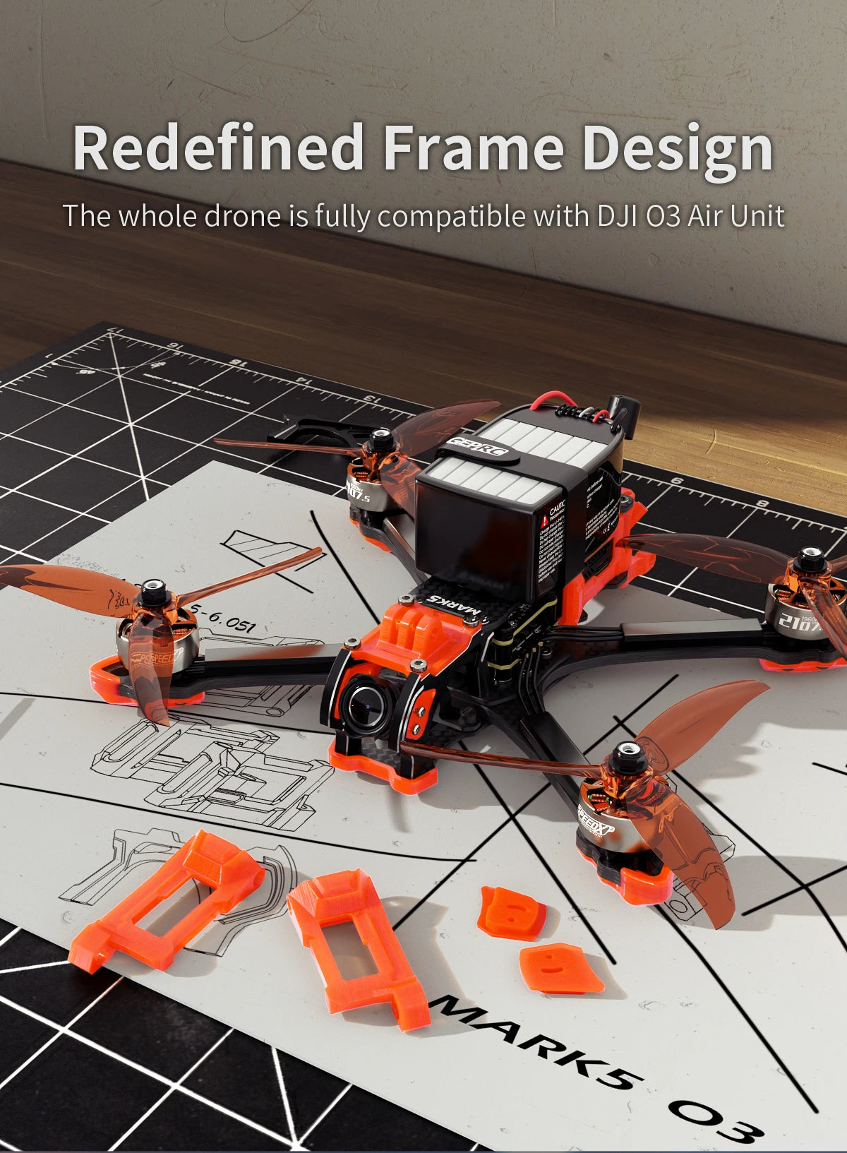 GEPRC MARK5 HD O3 Freestyle FPV Drone - Orange System 6S New VTX O3 Air Unit for RC FPV Bluetooth Quadcopter Freestyle Drone 9 GEPRC MARK5 HD O3 Freestyle FPV Drone, Redefined Frame Design The whole drone is fully compatible with DJI 03 Air Unit 381 6,