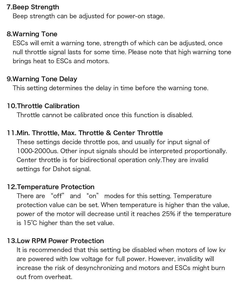 T-MOTOR F35A ESC, ESCs emit a warning tone, strength of which can be adjusted . high warning