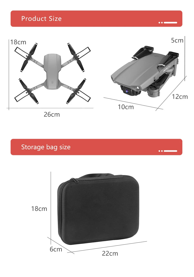 XKJ  E99 RC Mini Drone, Product Size 18cm Scm 12cm 1Ocm 26cm Storage size