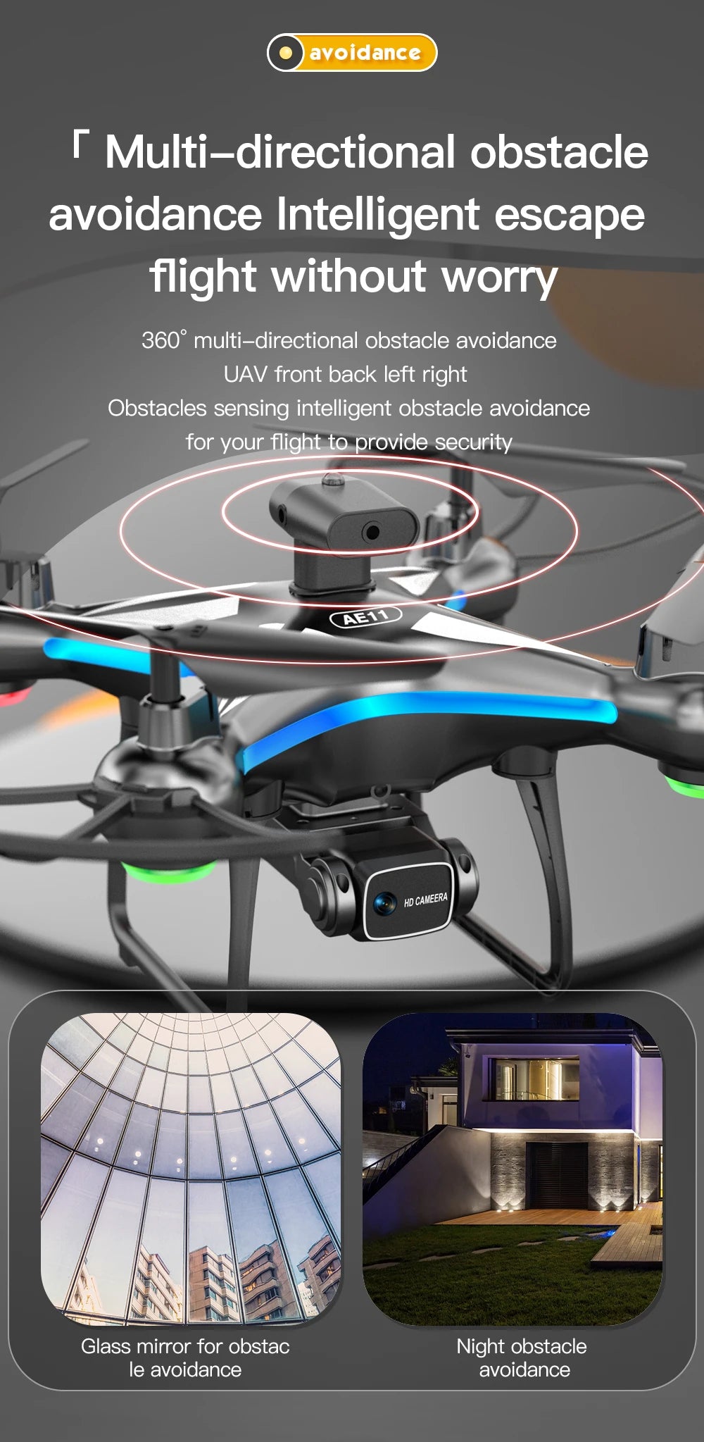 AE11 Drone, avoidance multi-directional obstacle avoidance intelligent escape flight without worry 360