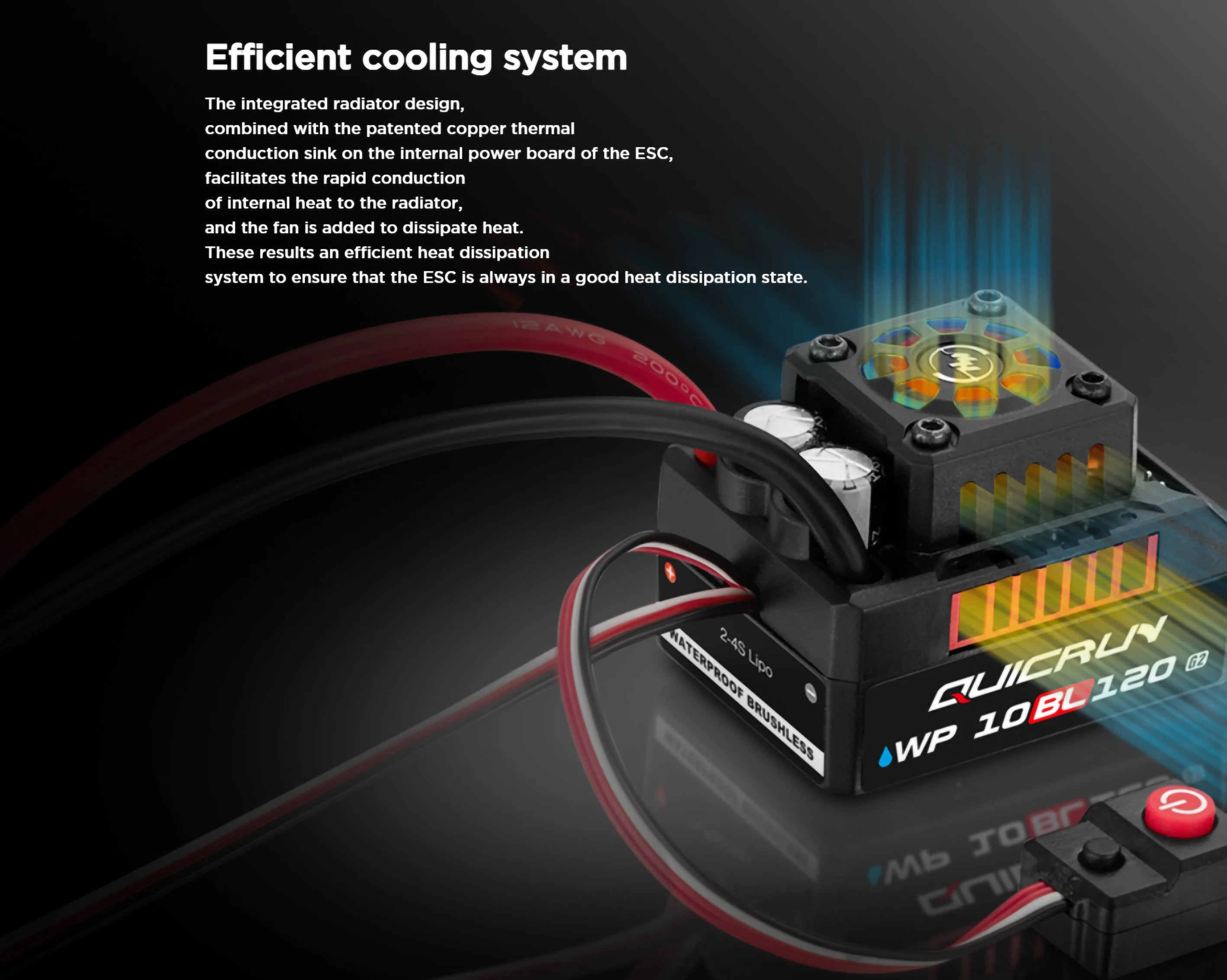 patented copper thermal conduction sink on the internal power board of the ESC facilitates the