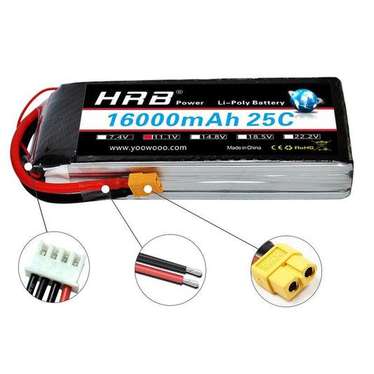 HRB लाइपो 3S ​​बैटरी 11.1V 16000mah - 25C XT60 T EC2 EC3 EC3 EC5 XT90 XT30 RC कार ट्रक मॉन्स्टर बोट ड्रोन RC टॉय के लिए