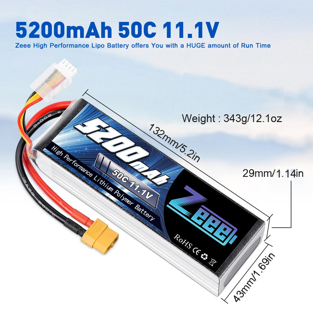 Zeee 3S Lipo Battery, 5200mAh 50C 11.1V Zeee High Performance Lipo Battery offers You with