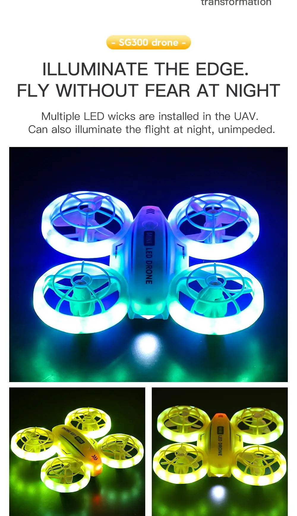 SG300/SG300S Mini Drone - Obstacle Avoidance Portable Dazzling Light Cool Remote Control Fancy Drone RC Toy for New Year Quadcopter 18 can also illuminate the flight at night, unimpeded: 3 8