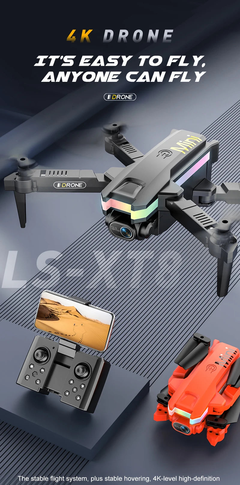 XT8 RC Mini Drone - 2024 New 4K Dual HD Camera Video Shooting Led Drone Quadcopter with FPV One-Key Return Toys for Kids Gift 24 XT8 RC Mini Drone