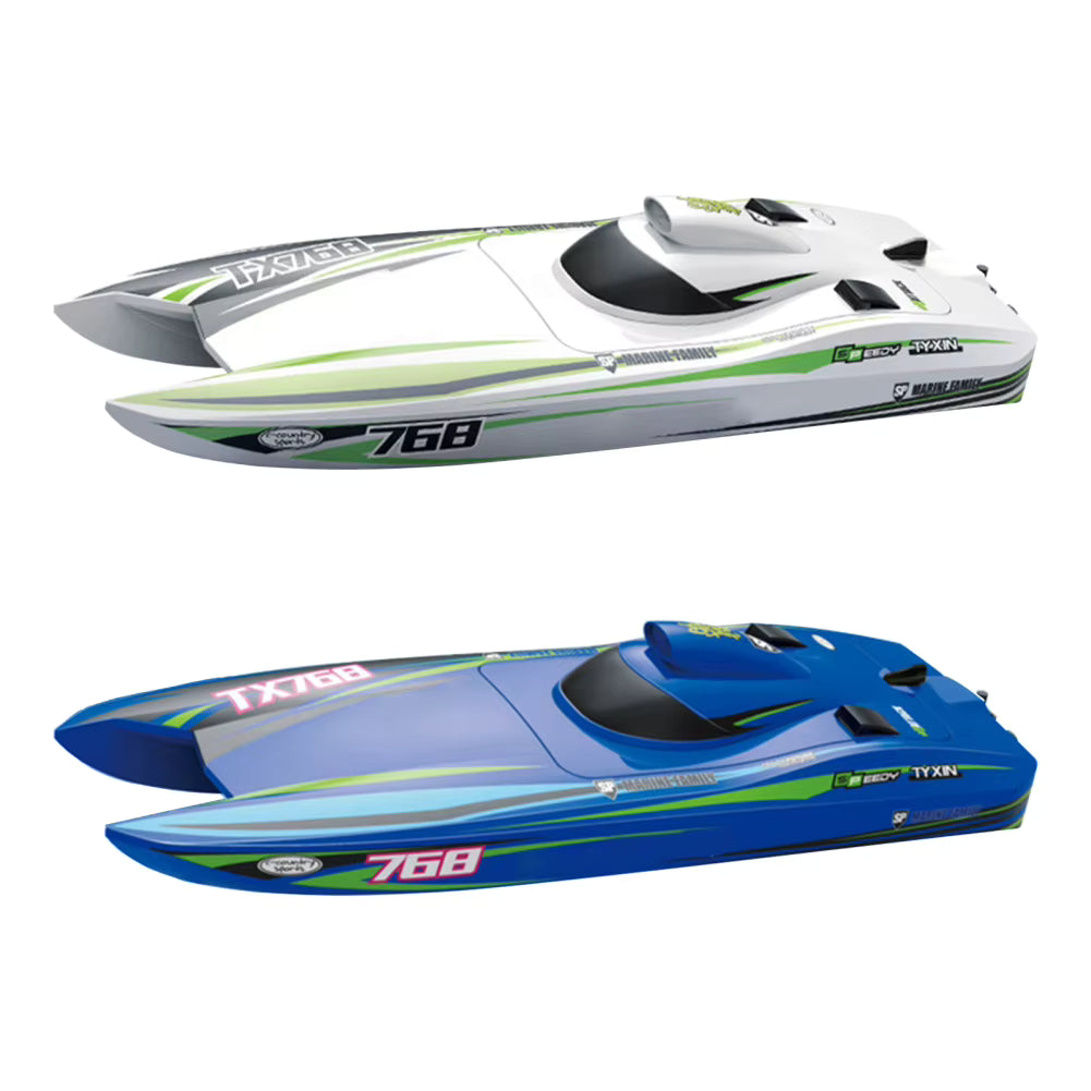 JIKEFUN TX768 RC Boat 2.4G Turbojet Speedboat, Brushless, Water‑Cooled ESC, 30 km/H, 250–300 m Range, 39.7×12.7×9.3 cm