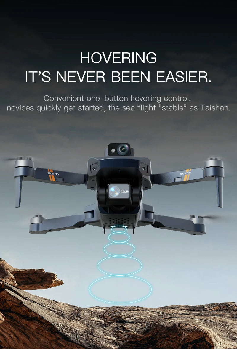 The ZD011 PRO Drone features convenient one-button hovering control, stable flight, and 5km range, as well as a 4K camera with 2-axis anti-shake gimbal.