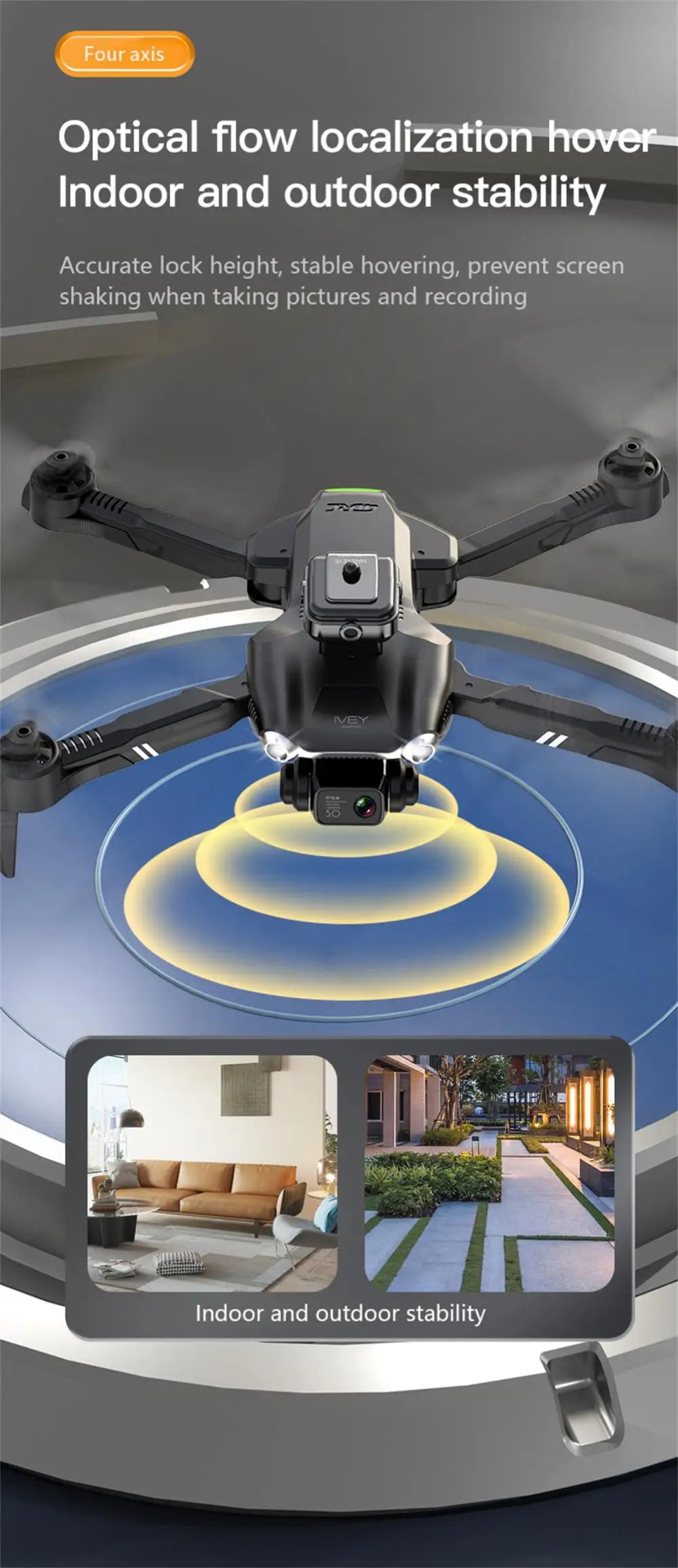 V28 Drone, four axis optical flow localization hover indoor and outdoor stability 