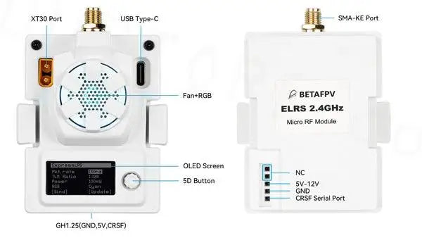 BETAFPV ELRS Micro TX Module, XT3O Port USB Type-C SMA KE Port Fan-RGB