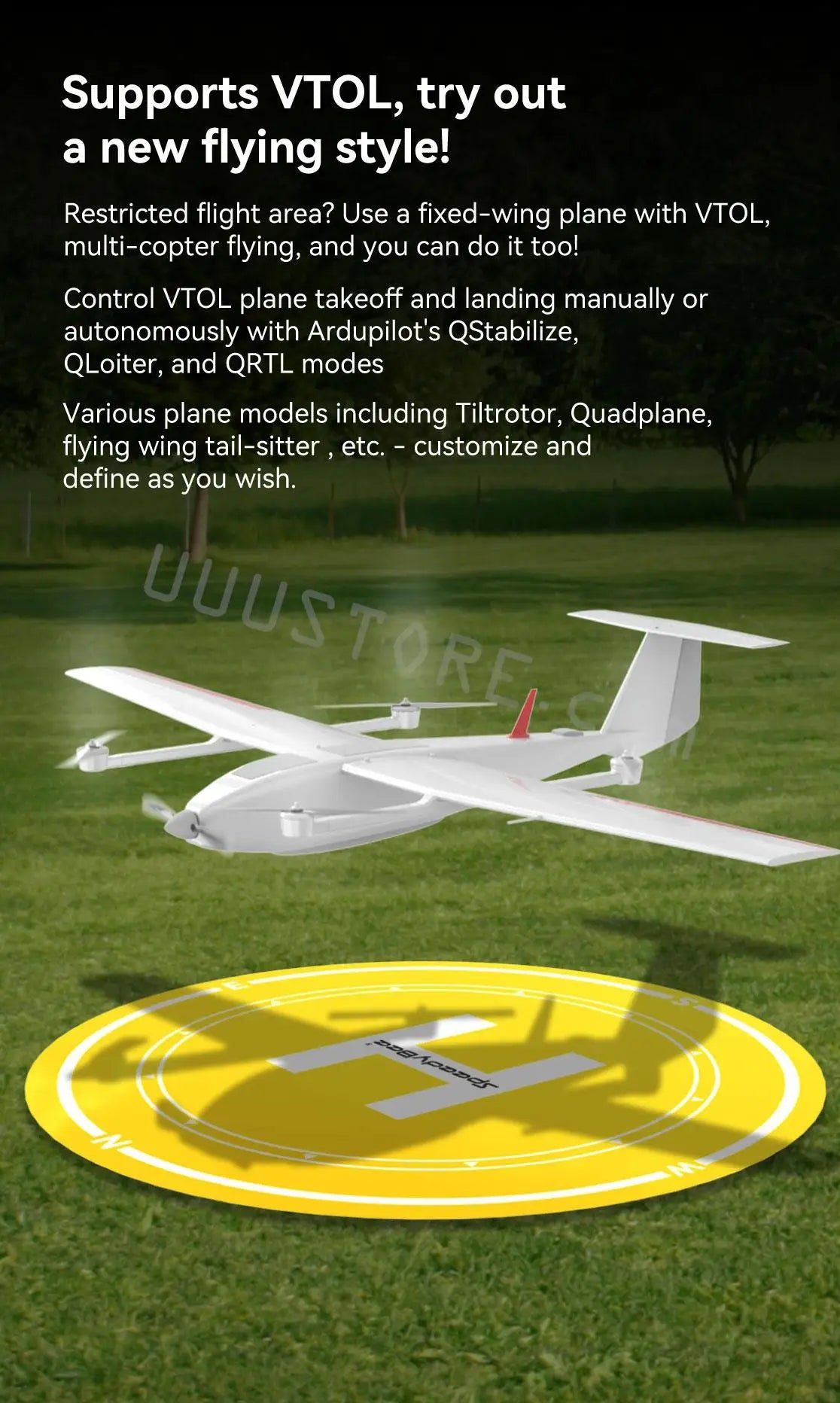use a fixed-wing plane with VTOL, out a new flying stylel