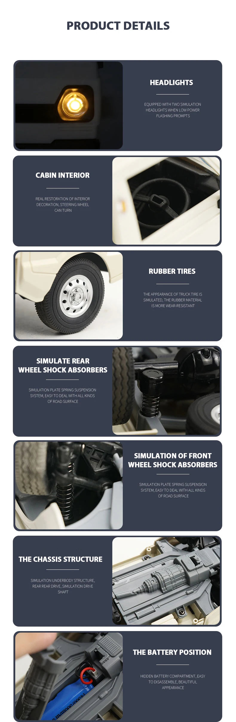 WPL D12 1:10 / 1:16 RC CAR, LOW POWER FLASHING PROMPTS CABIN INTERIOR REAL RE