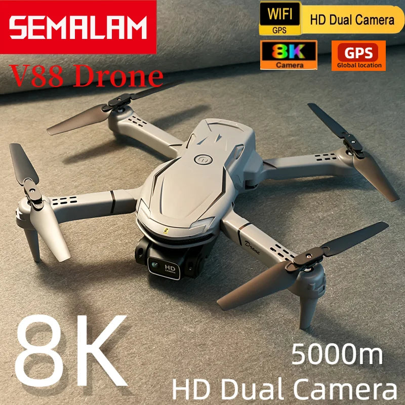 V88 Drone, WIFI HD Dual Camera SEMALAM GPS 8K GPS Camera