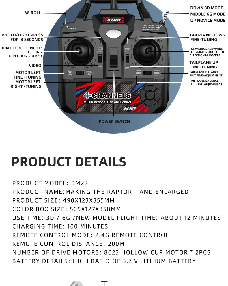 The BM22 F22 Fighter is a remote control airplane with electric foam modeling, suitable for novice pilots.