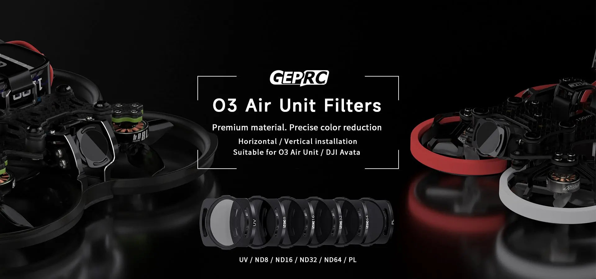 GEPRC O3 Air Unit ND Filters lens - ND8 ND16 ND32 CPL Lens Filter Set Aluminium Alloy Frame for O3 Air Black Action Camera CPL Len 18 GEPRC O3 Air Unit ND Filter, GEPRC 03 Air Unit Filters 68 Premium material: Precise color reduction