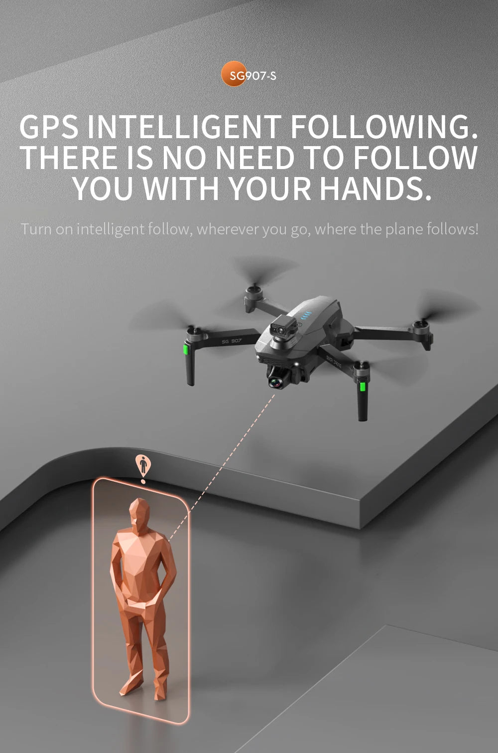 SG907S Drone, turn on intelligent follow; wherever you go, where the plane follows . SG907
