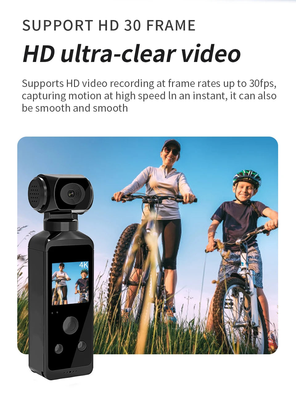 4K Ultra HD Pocket Action Camera, SUPPORT HD 30 FRAME HD ultra-clear video captures motion at high speed