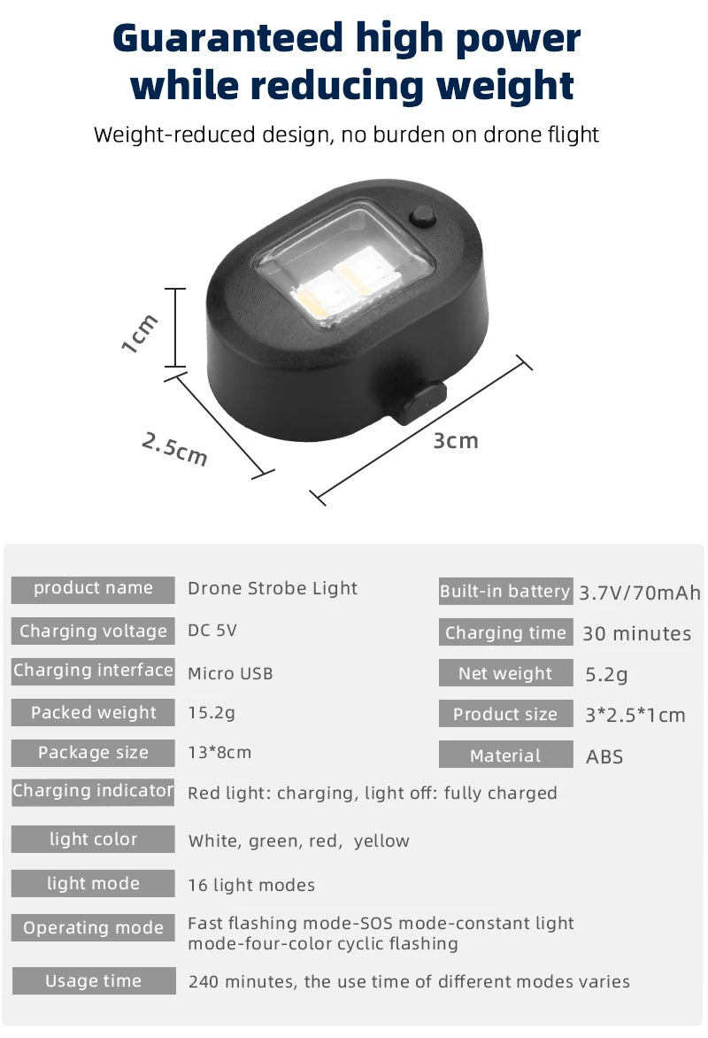 high power while reducing weight Drone Strobe Light IBuilt-in battery 