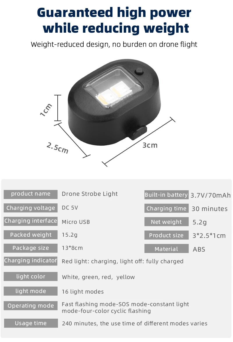 Universal Strobe Light for DJI MAVIC PRO/2/3/SE/MINI 2/MINI 1/AIR/AIR 2/FPV/FIMI X8 SE Drone Flash Lamp Night Flight Light 11 high power while reducing weight Drone Strobe Light IBuilt-in battery