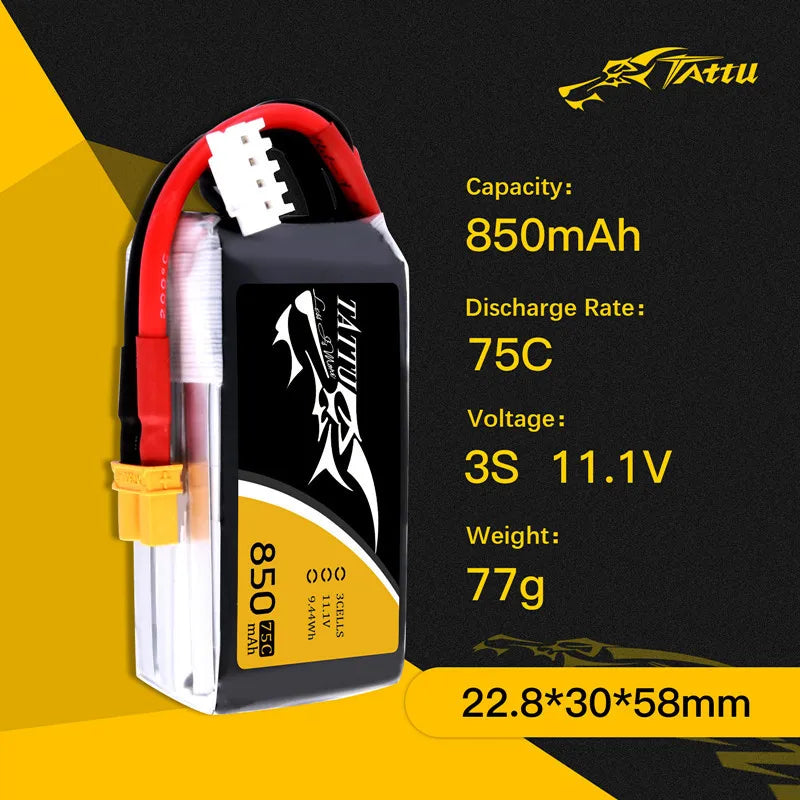 4 قطعة TATTU 11.1/14.8V 3S/4S 850mAh 75C Lipo بطارية ل RC مروحية كوادكوبتر FPV سباق طائرة بدون طيار