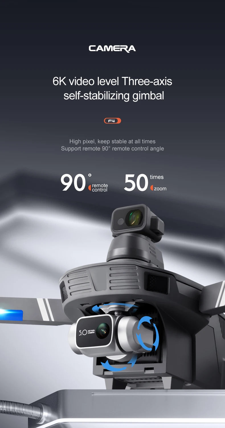 F4S Drone - 6K HD ESC Camera GPS WIFI FPV Brushless Obstacle Avoidance Four Axis Foldable Remote Control Helicopter Toy Boy Professional Camera Drone 17 F4S Drone, CAMERA 6K video level Three-axis self-stabilizing gimbal