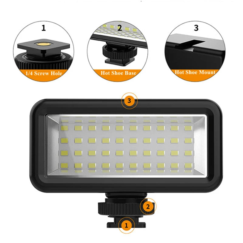 Fill Light Lamp with Frame, Waterproof 40M Underwater Led Video Diving For Gopro Hero 11 10 9 D