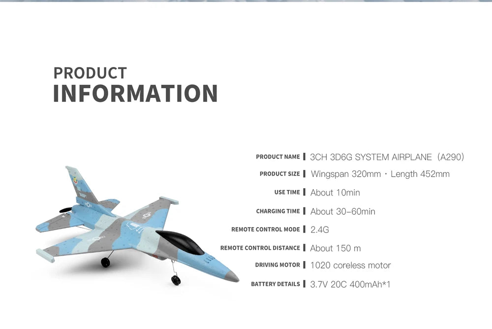 Wltoys A290 F16 3CH RC Airplane, 3CH 3D6G SYSTEM AIRPLANE (A290) PRODU