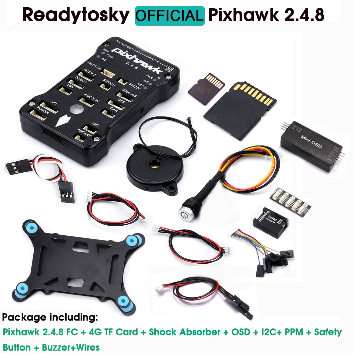 Package includes: Pixhawk 2.4.8 FC + 4G TF Card + Shock Ab