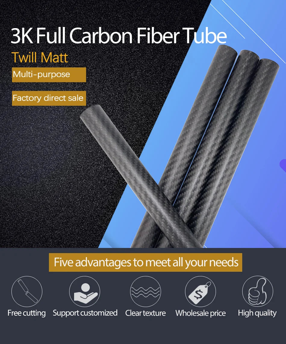 High-quality 3K carbon fiber tube with twill matte finish for various uses.