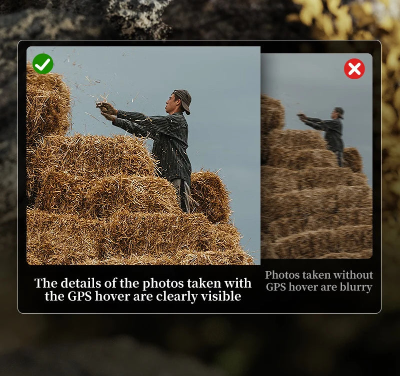 KF104 MAX2 Drone, Clear images captured with GPS hovering, blurry results without.