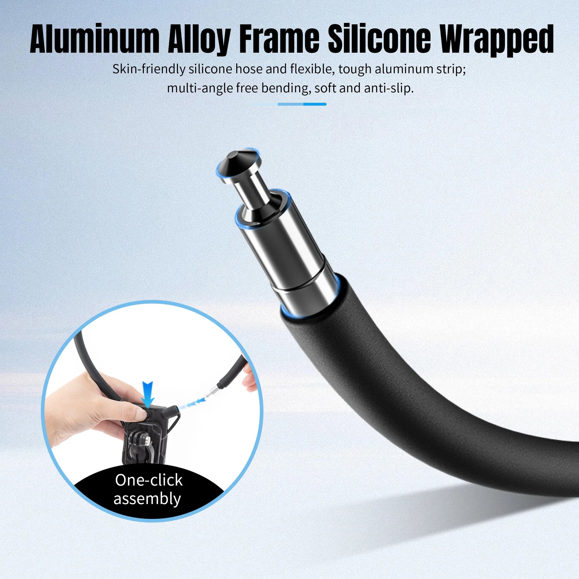 STARTRC Neck Hanging Mount Bracket, Aluminum alloy frame, silicone wrapped, one-click assembly, anti-slip, flexible design.