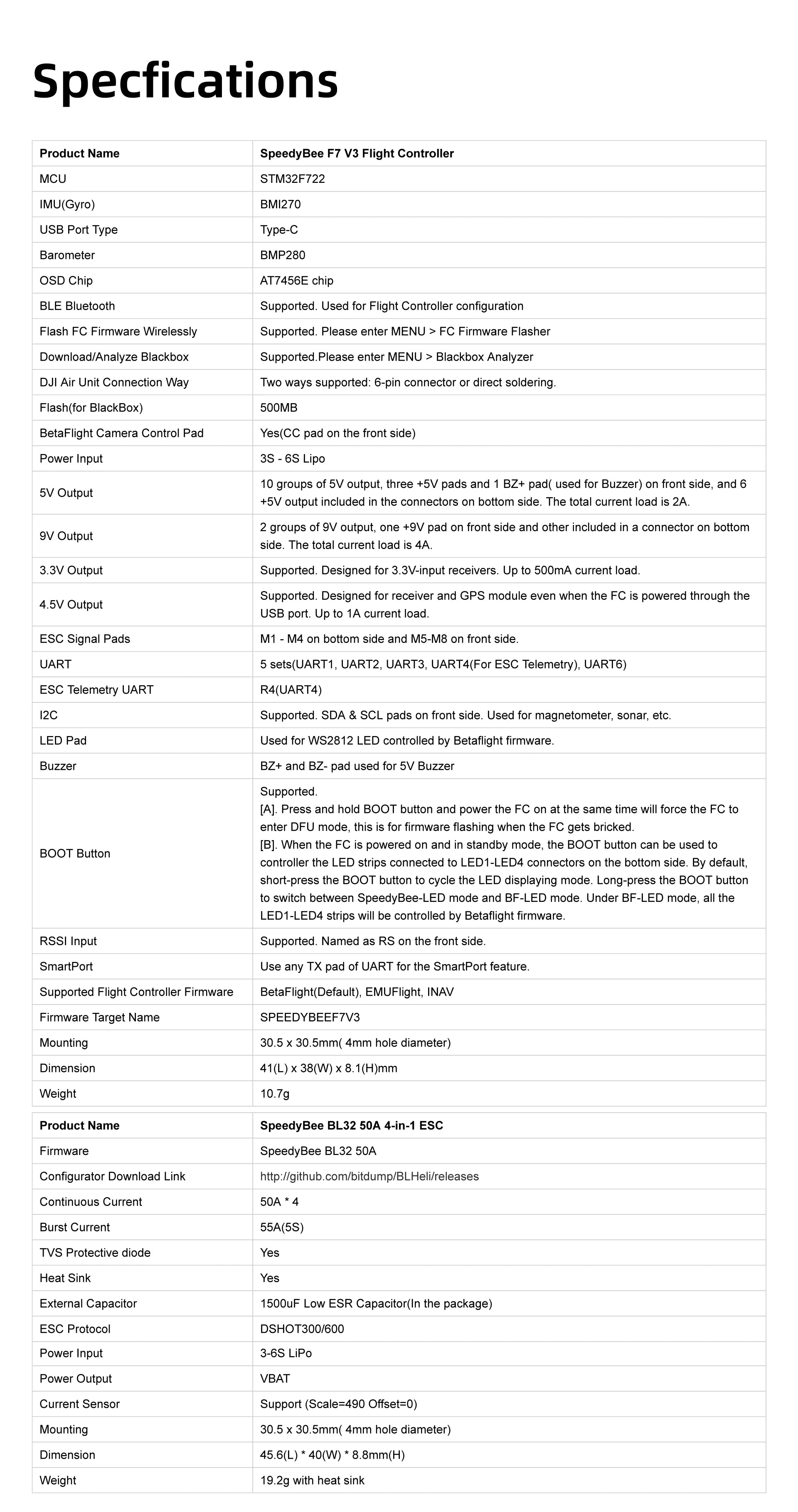 SpeedyBee F7 V3 BL32 50A 30x30 Stack Blackbox Data Analyze iNAV Betaflight Emuflight Wireless Firmware Flasher 31 SpeedyBee F7 V3 BL32 50A 30x30 Stack, Designed for 3.3V-input receivers. Up to 50OmA current