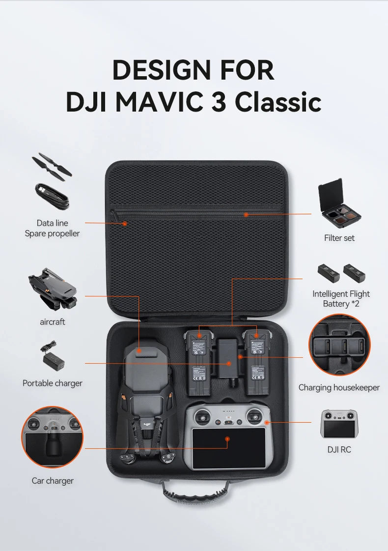 Storage Bag Suitable for DJI Mavic 3 Classic, DESIGN FOR DJI MAVIC 3 Classic Data line Spare propeller Filter set Intelligent