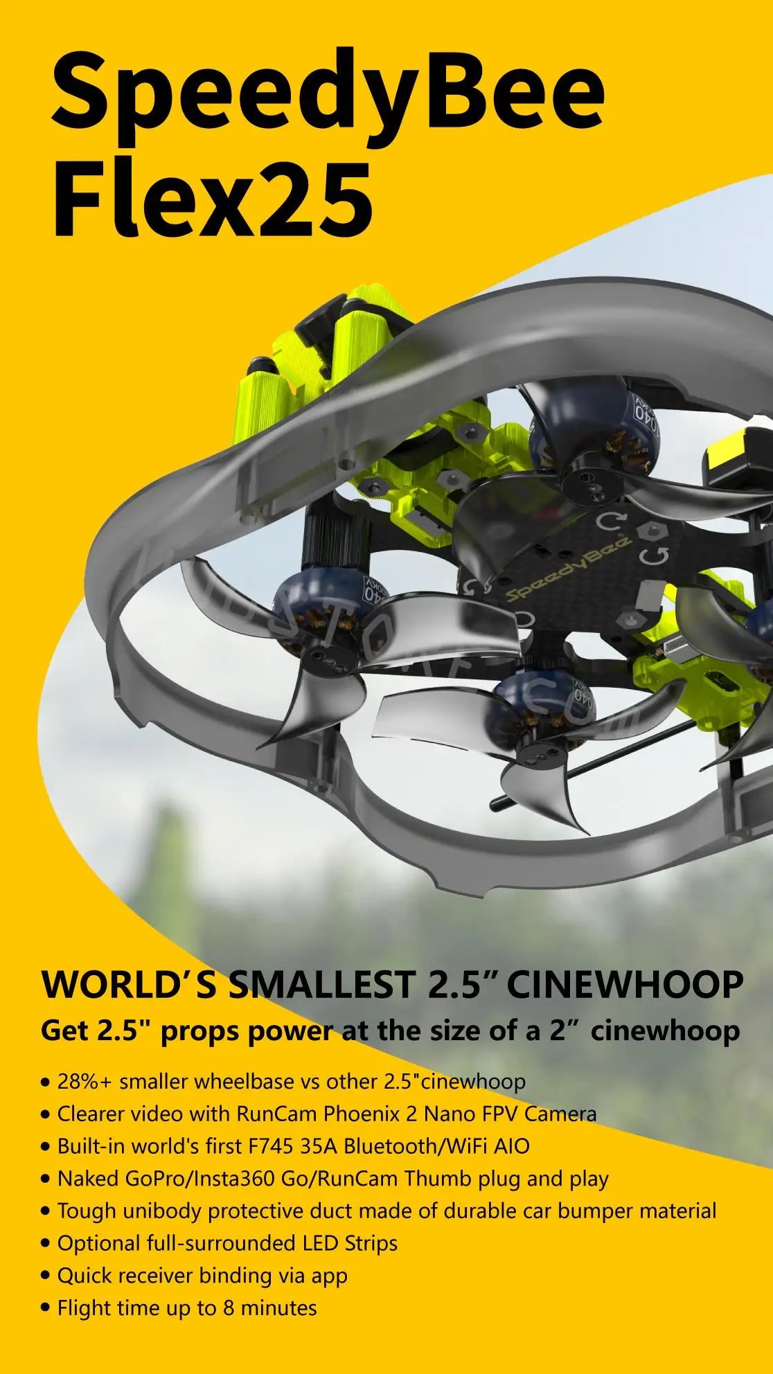 SpeedyBee Flex25 Analog - 78mm F7 35A AIO 4S 2.5 Inch CineWhoop RC FPV Racing Drone with 800mW VTX RunCam Phoenix2 Nano Camera Toy 6 SpeedyBee Flex25 Analog, SpeedyBee Flex25 C 0 WORLD' $ SMALLEST 2.5"