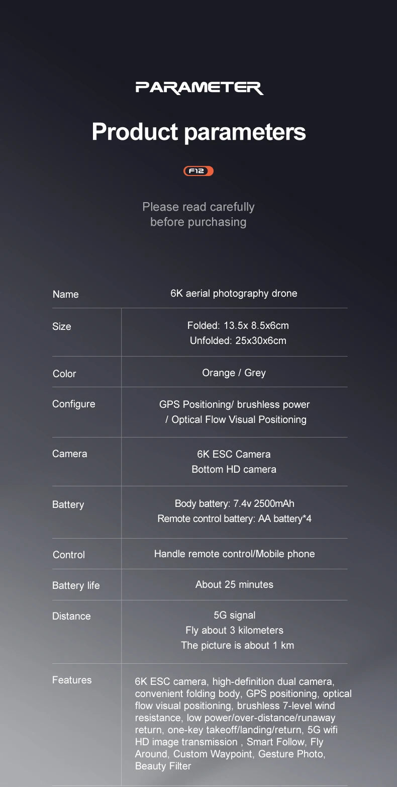 F12 GPS Drone - 4K HD professional 6K HD Dual Camera Wi-Fi FPV RC helicopter Brushless Foldable Quadcopter RC Distance 2KM Professional Camera Drone 36 F12 GPS Drone, 5G wifi HD image transmission Smart Follow; Fly Around, Custom Waypoint, Gesture