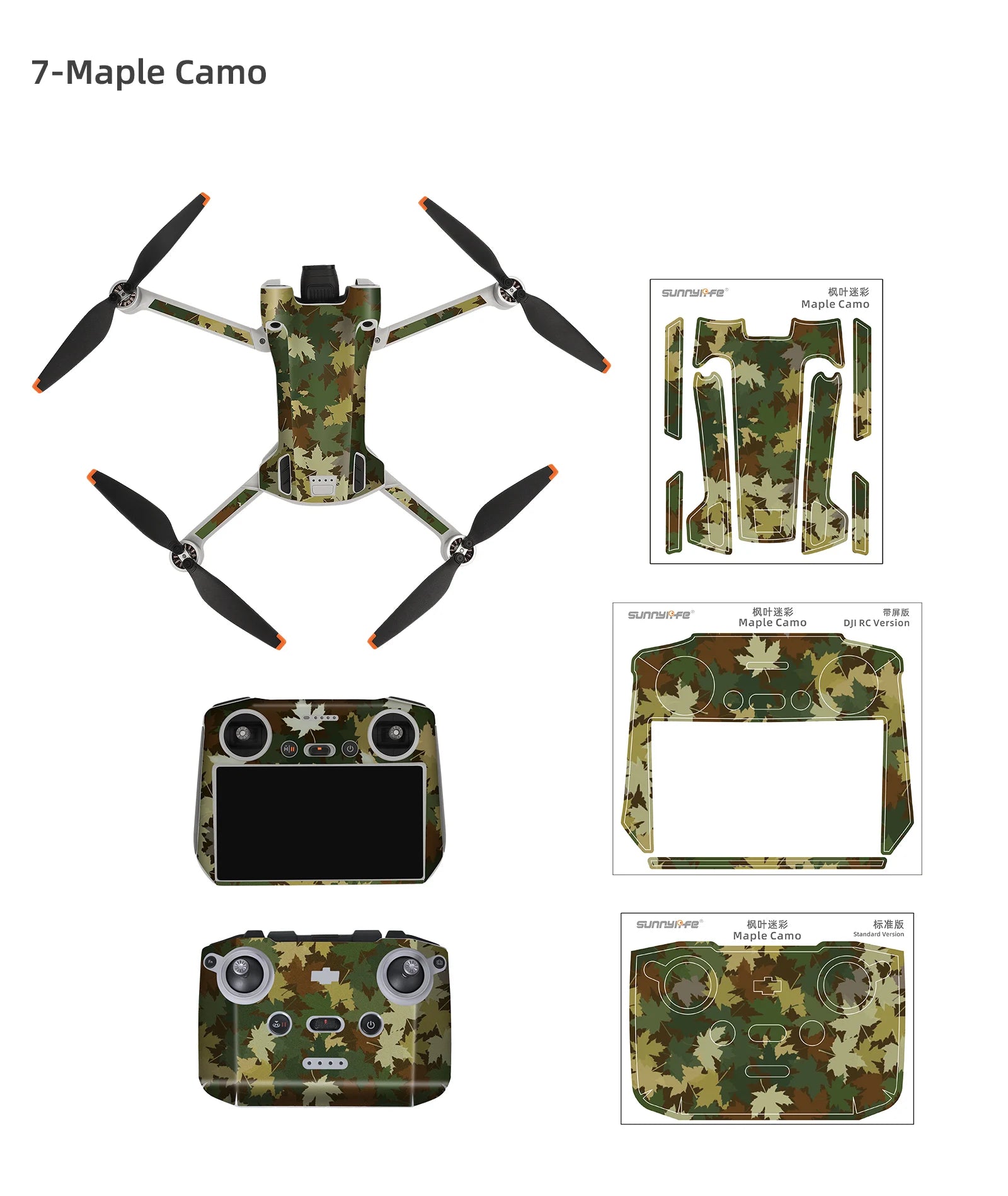 For DJI Mini 3 Pro Stickers Drone Protective Film Waterproof Remote Decals Full Cover Skin For DJI Mini 3 Pro Drone Accessories 44 RR Maple Camo DJI RC Version SUnnyi?-f
