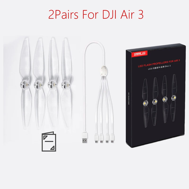STARTRC LED Flash Propeller, LED flash propellers for DJI Air 3, 2 pairs, low-noise design, night glow effect, USB rechargeable, enhancing visibility and style during night flights.