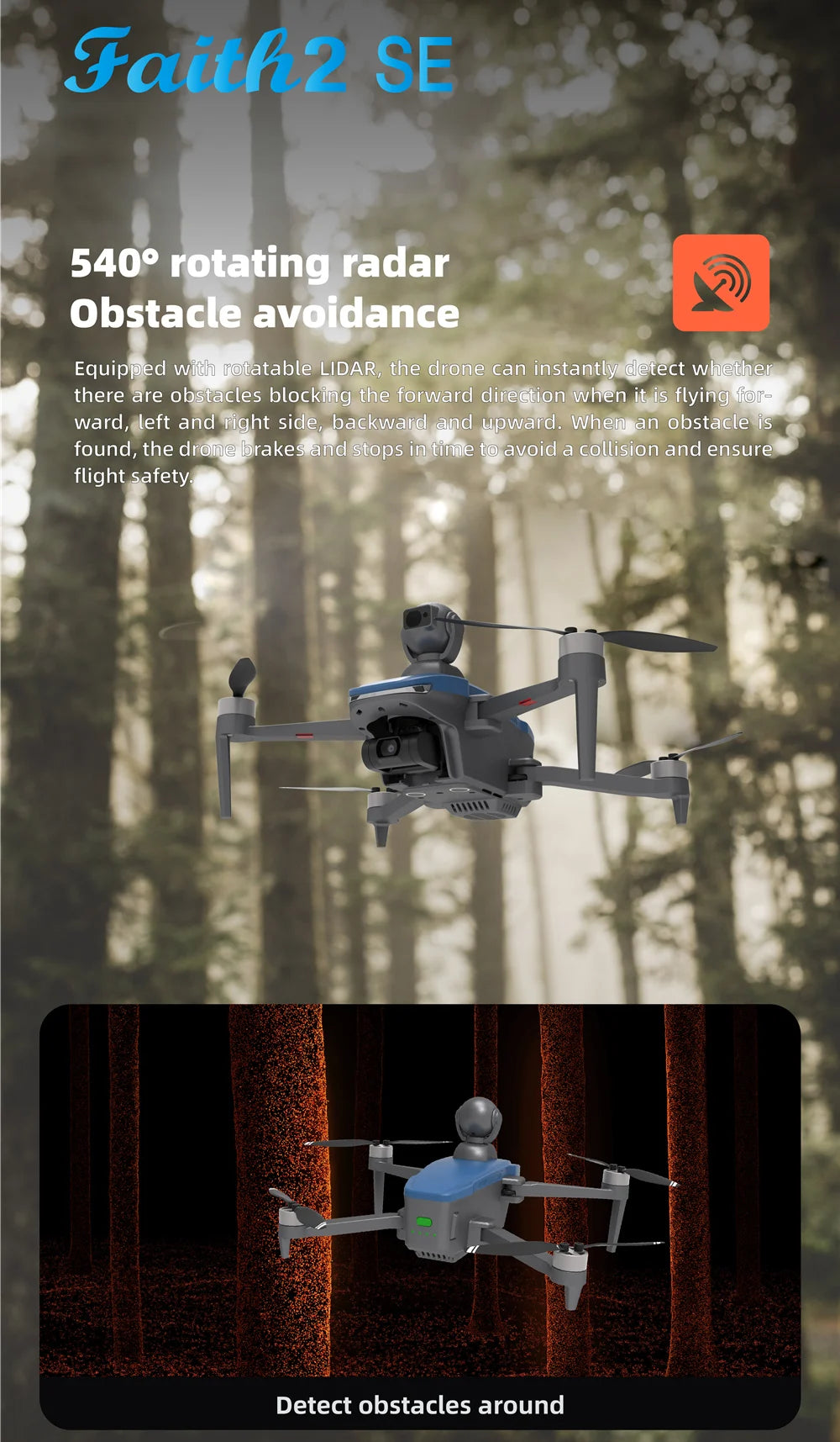 The C-Fly Faith 2 SE Drone features a 3KM range, 4K camera, and 3-axis gimbal with obstacle avoidance.