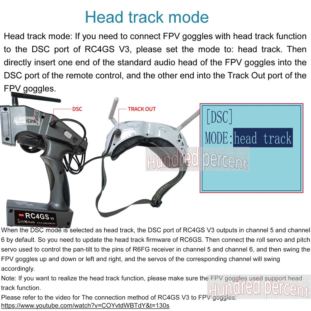 RadioLink RC4GS V3 - 2.4G 4CH 5CH 7CH 400M Distance Remote Controller Transmitter + R6Fg Gyro Inside Receiver for RC Car Boat V4V5 27 RadioLink RC4GS V3, connect FPV goggles with head track function to the DSC port of RCA