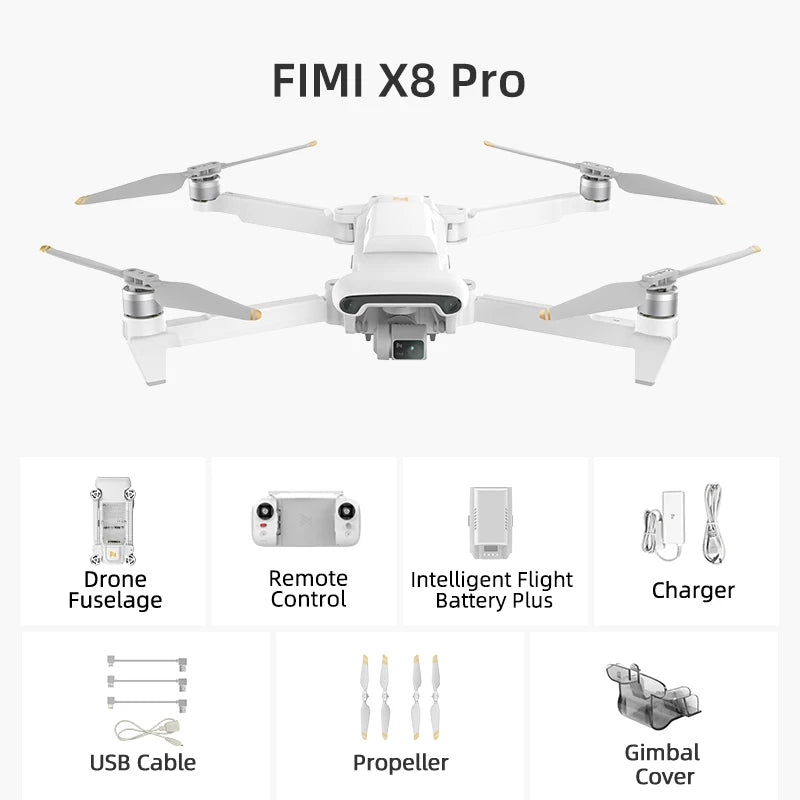 FIMI X8 Pro Camera Drone, Drone with tri-directional obstacle sensing and intelligent flight features for safe and controlled aerial photography.