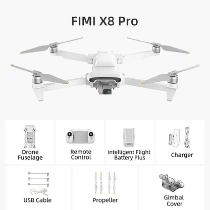 FIMI X8 Pro Camera Drone, Drone with tri-directional obstacle sensing and intelligent flight features for safe and controlled aerial photography.