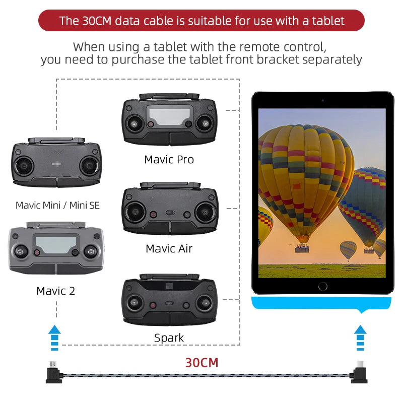 Remote Control Data Cable for DJI Mavic Mini/SE/Mavic 2/Mavic Pro/Air/Spark/Type-C Micro USB IOS connector line for Iphone/iPad 23 Micro USB IOS connector line for Iphone