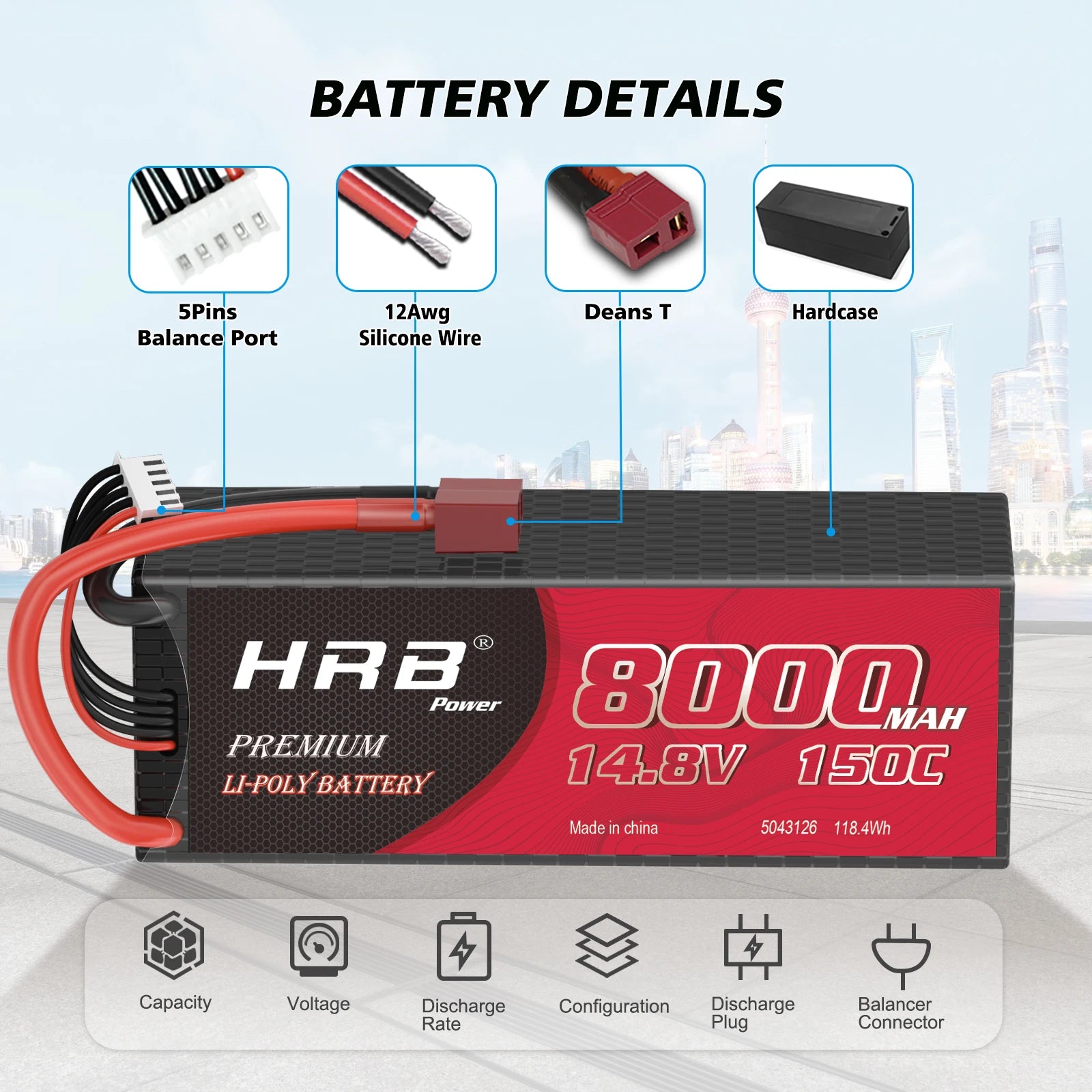 2PCS HRB 7.4V 2S 3S 4S Lipo Battery, BATTERY DETAILS SPins 12Awg Deans T Hard